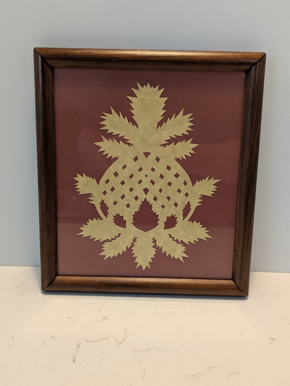 Original Hand Cut Hand Designed Framed Pineapple Scherenschnitte Folk Art